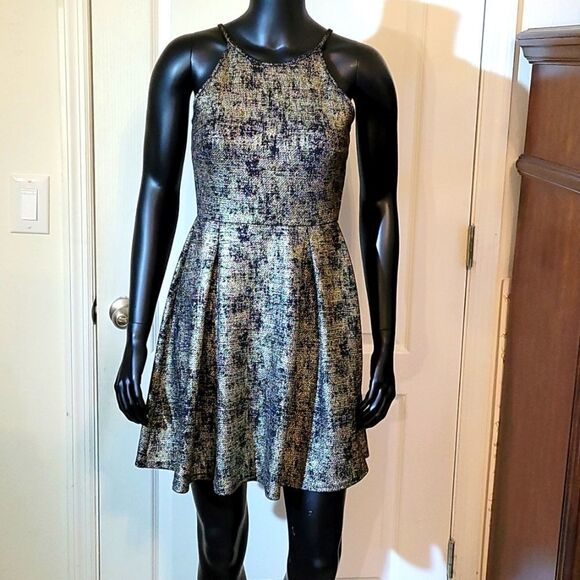 BRAND NEW SOPRANO METALLIC GOLD &BLACK SPAGHETTI STRAP SLEEVELESS DRESS - Picture 2 of 15